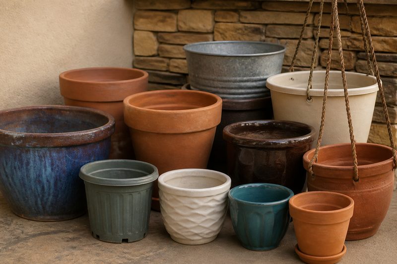 Ceramic, terracotta and hanging garden pots