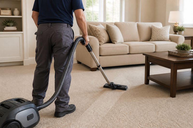 Vacuum cleaning a living room carpet