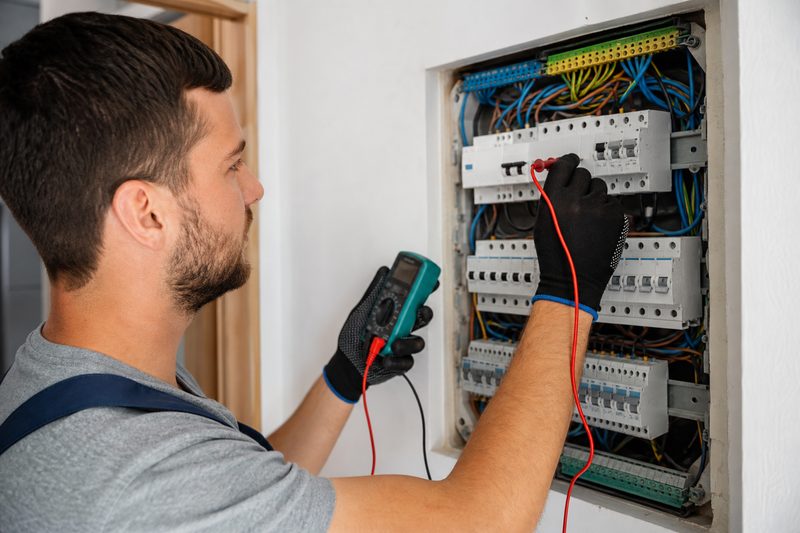 Electrician working on a circuit panel