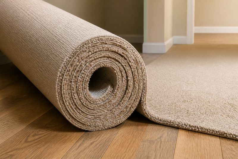 Carpet roll being laid on a floor